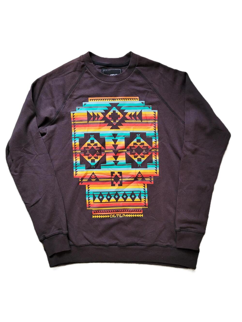 DETER Clothing Men's Medium Sweatshirt Aztec Skull Graphic Brown Crewneck - NEW